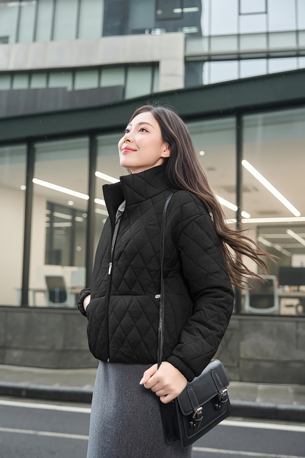 Áo phao nữ vải gió cao cấp dáng ngắn Cozy trần trám.