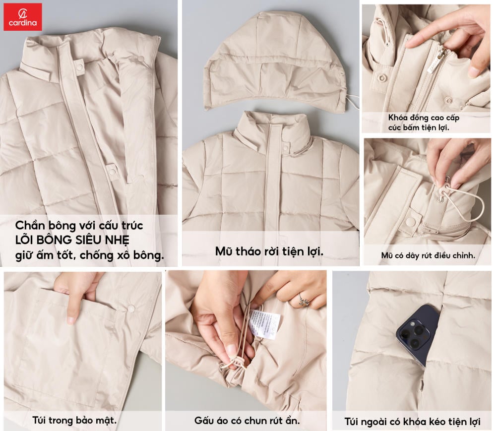 Áo phao nữ vải gió cao cấp dáng ngắn công nghệ Airloft