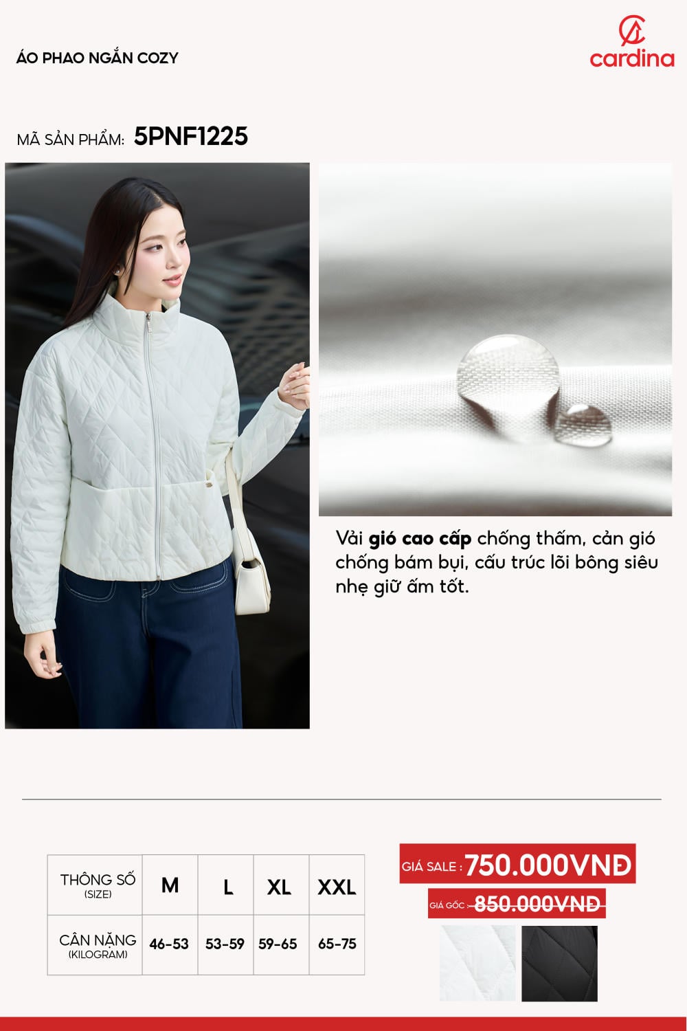 Áo phao nữ vải gió cao cấp dáng ngắn Cozy trần trám.