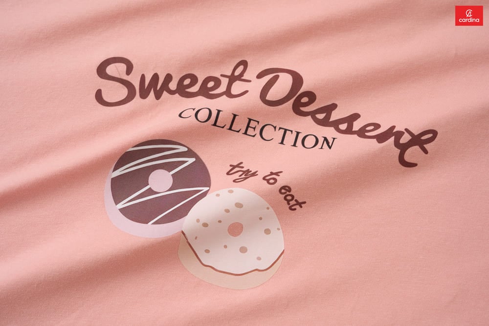 Áo Cotton tay cộc cổ tròn vai trễ in hình Sweet Dessert
