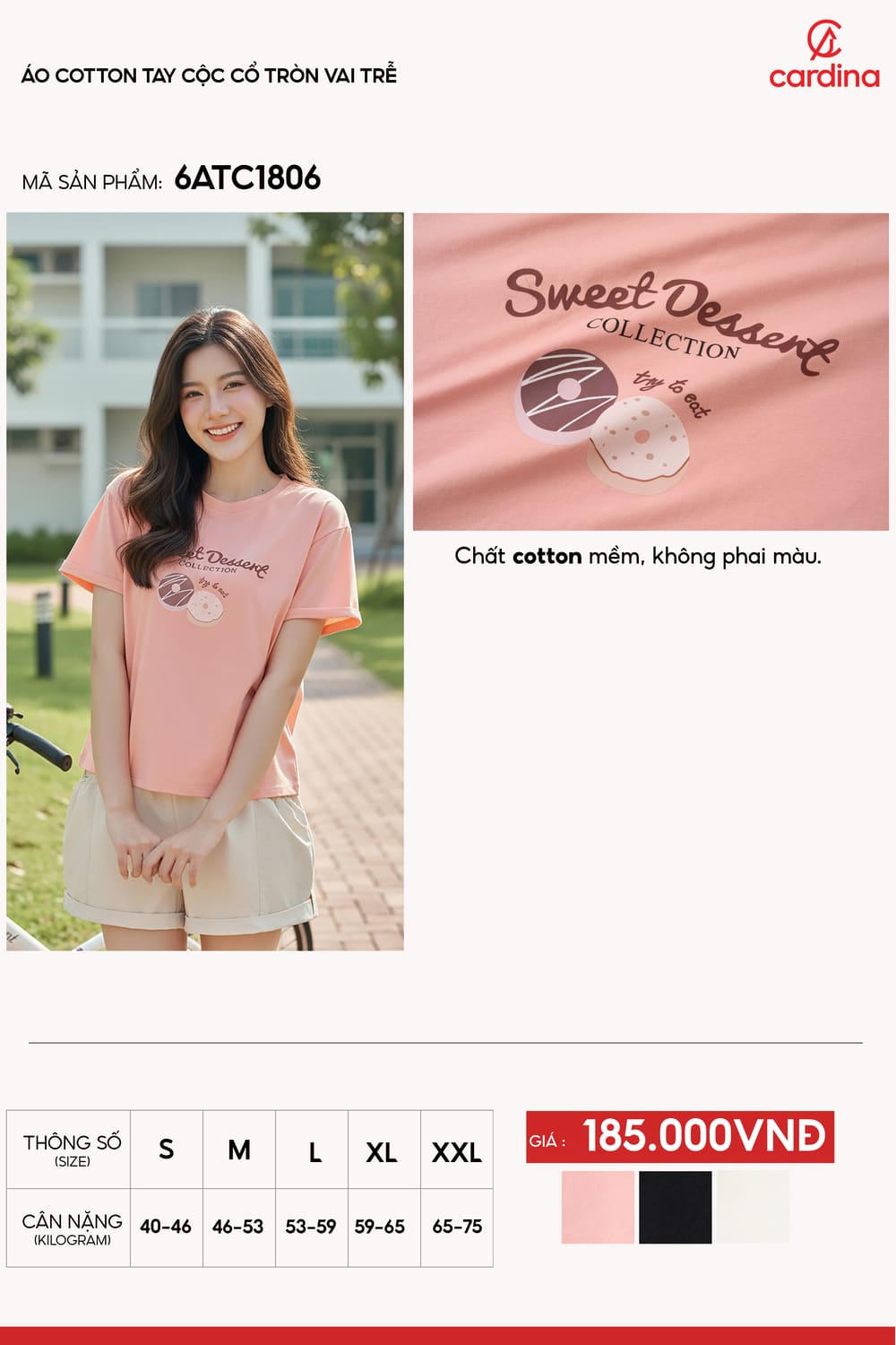 Áo Cotton tay cộc cổ tròn vai trễ in hình Sweet Dessert