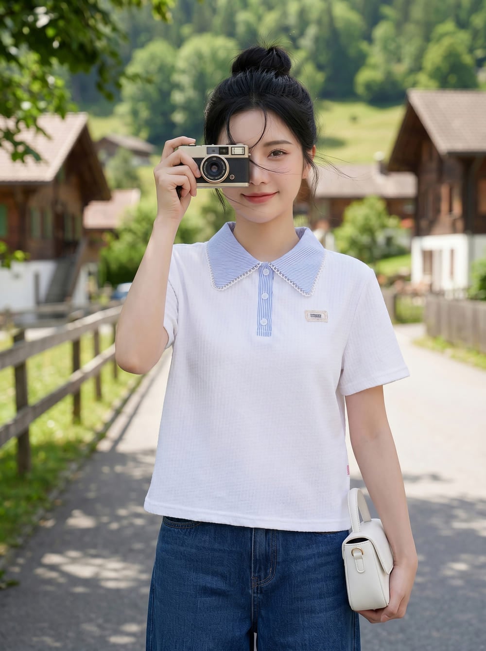 Áo Polo Cotton tay cộc phối cổ viền ren kẻ sọc