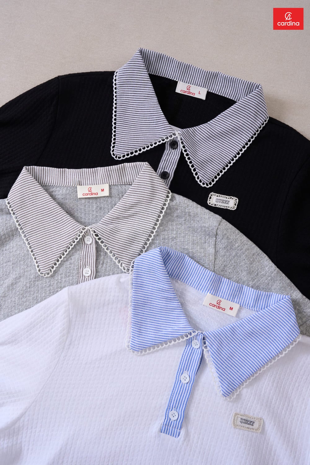 Áo Polo Cotton tay cộc phối cổ viền ren kẻ sọc