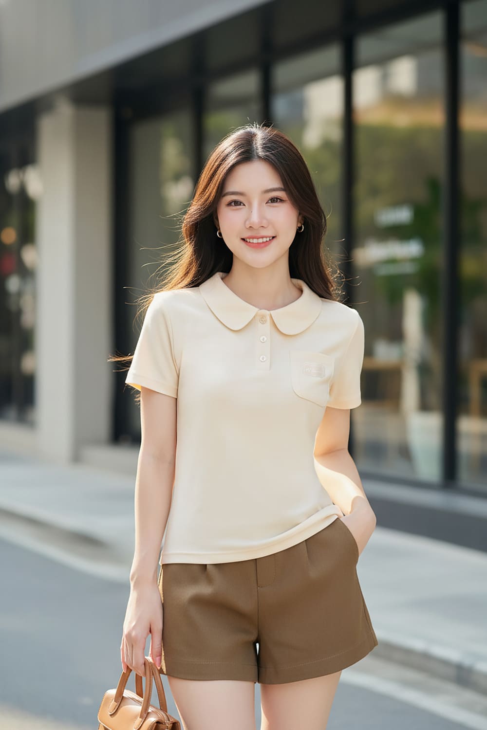 Áo Polo Cotton Zip tay cộc cổ sen túi ngực Classic