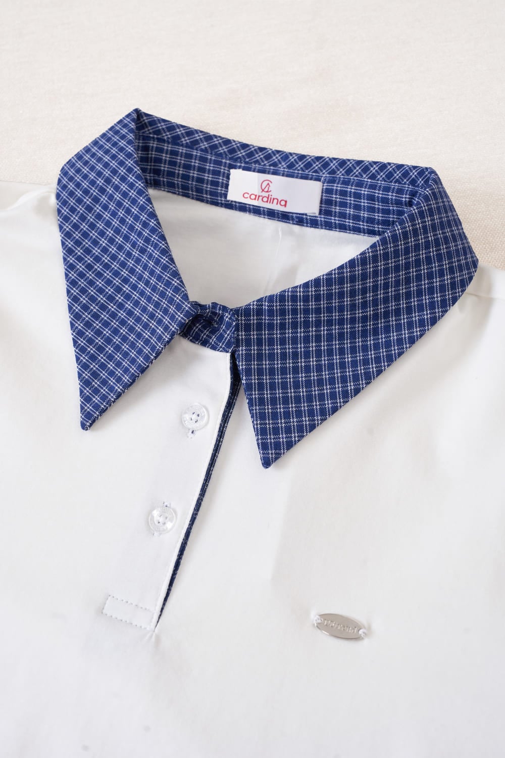 Áo polo cotton phối cổ kẻ tay cộc vai bồng