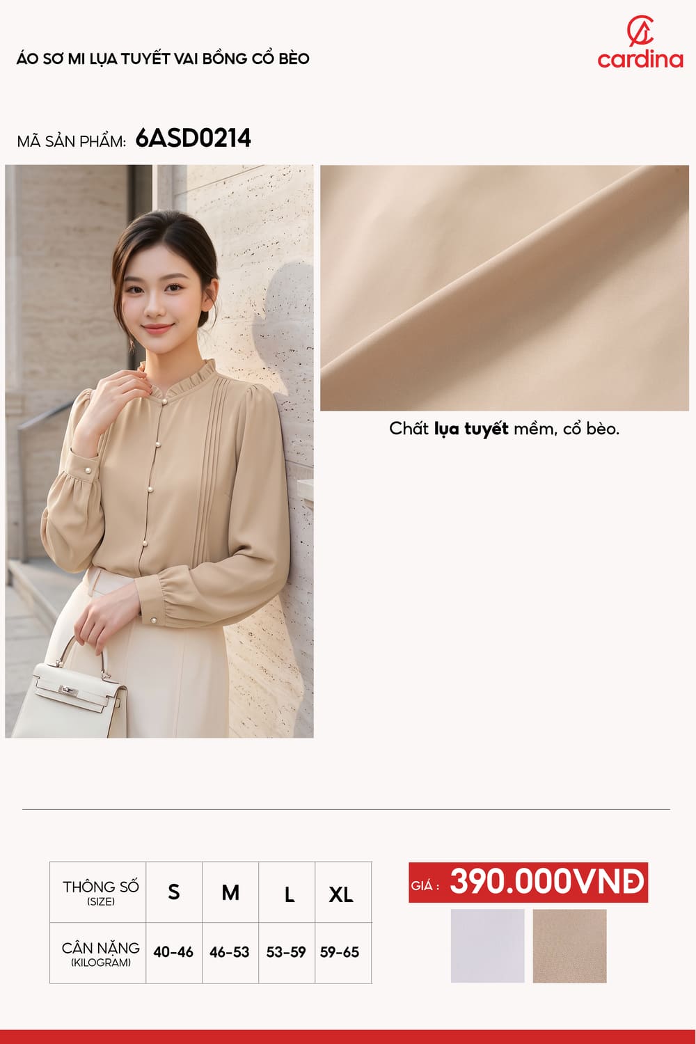 Áo sơ mi lụa tuyết vai bồng cổ bèo