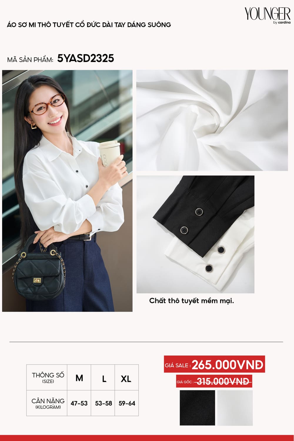 Áo sơ mi nữ Cardina vải thô tuyết cổ Đức dài tay dáng suông