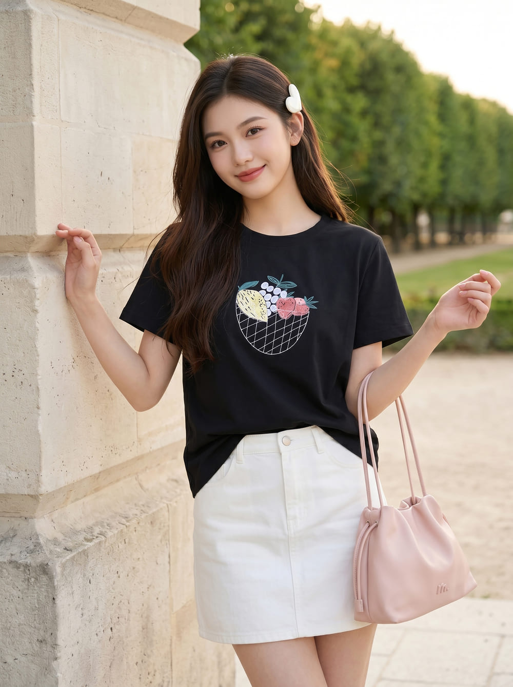 Áo thun cotton tay cộc cổ tròn hình trái cây