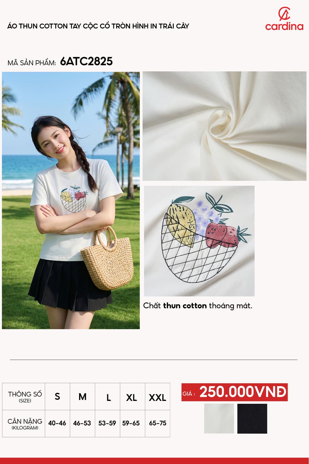 Áo thun cotton tay cộc cổ tròn hình trái cây