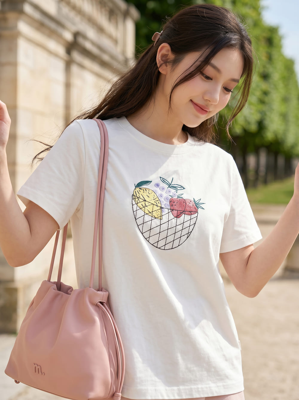 Áo thun cotton tay cộc cổ tròn hình trái cây