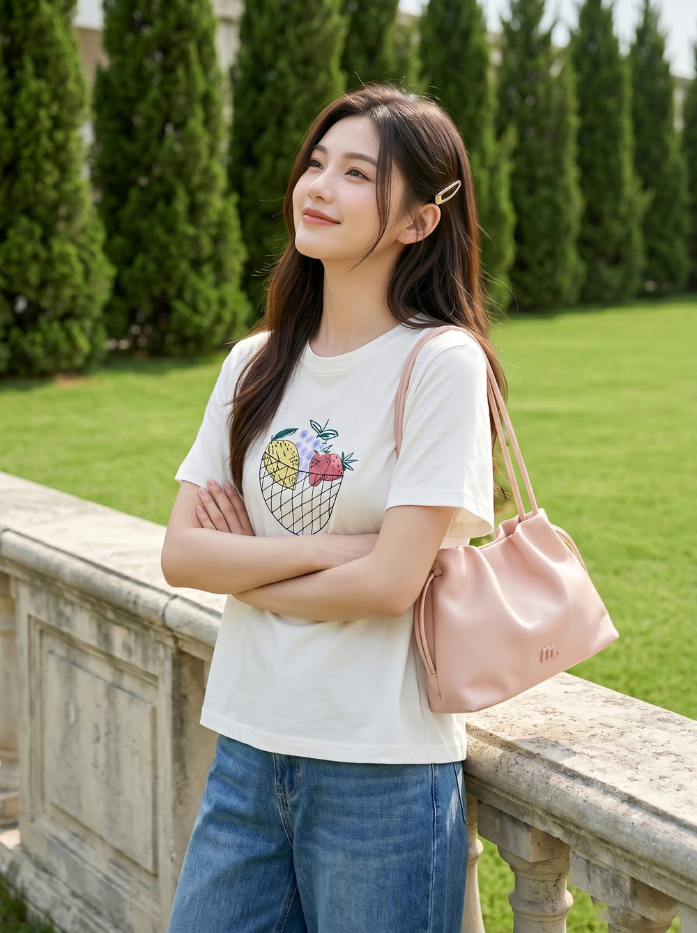 Áo thun cotton tay cộc cổ tròn hình trái cây