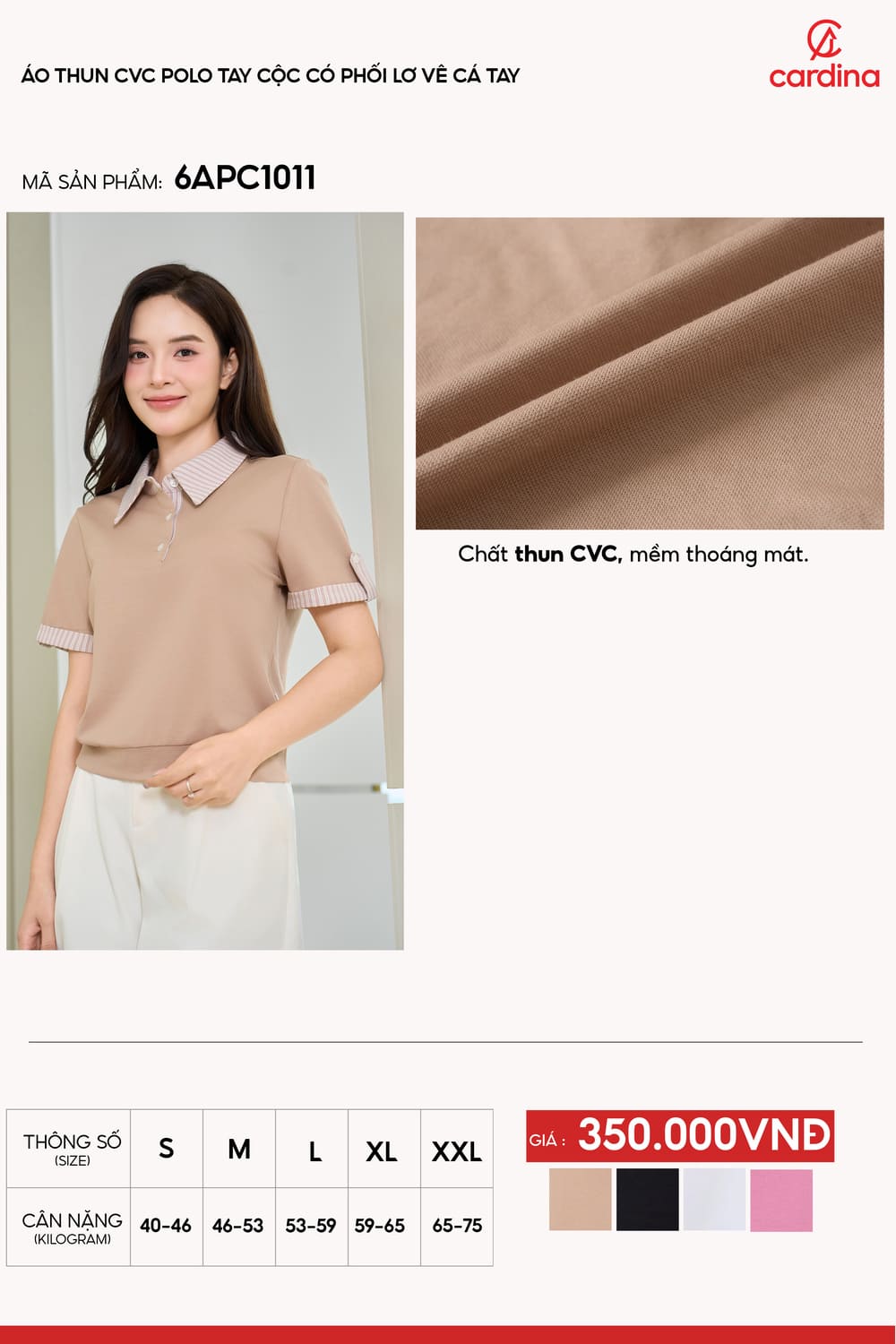 Áo polo tay cộc có phối lơ vê cá tay