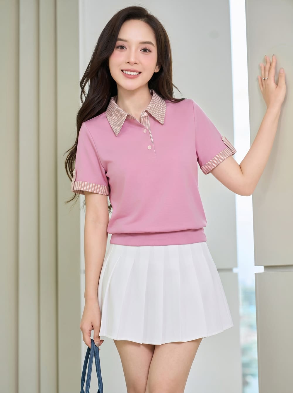 Áo polo tay cộc có phối lơ vê cá tay