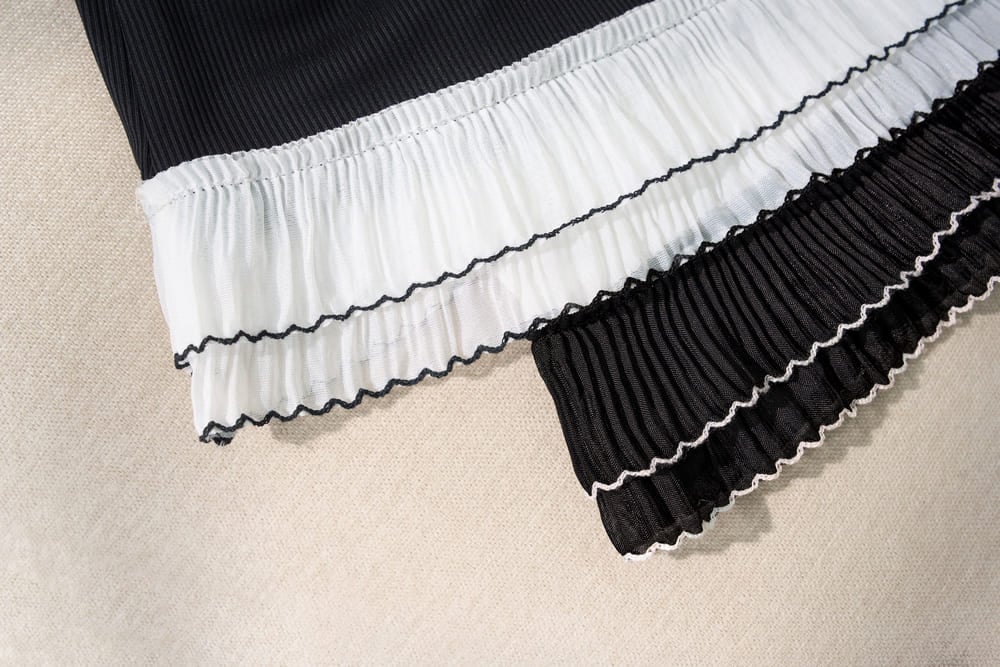 Áo croptop nữ Cardina tăm lạnh dài tay cổ tròn gấu bèo