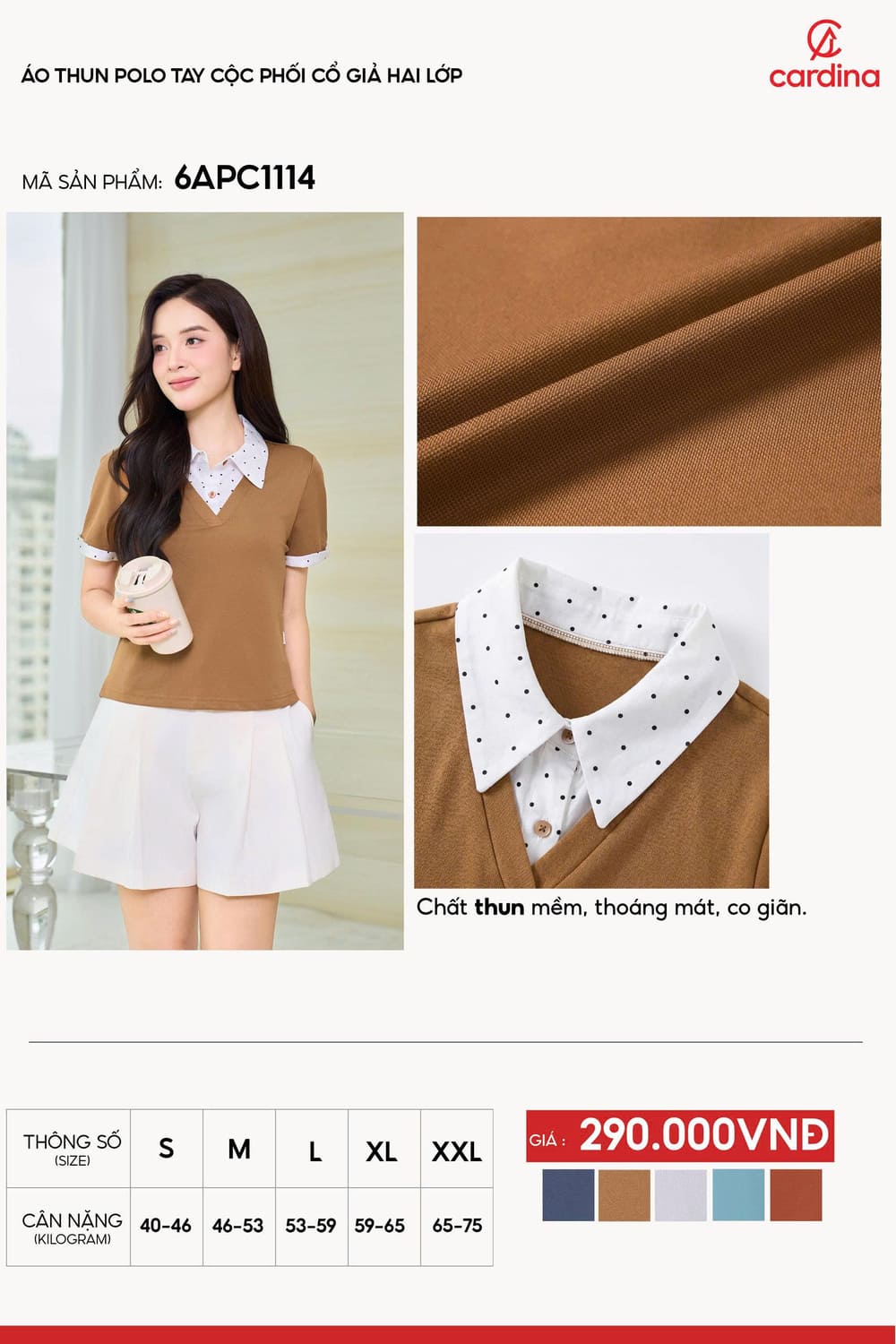 Áo thun polo tay cộc phối cổ giả hai lớp