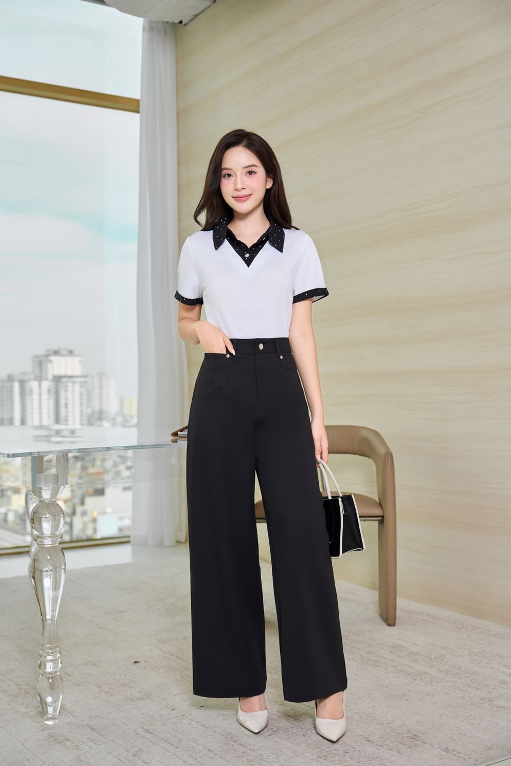Áo thun polo tay cộc phối cổ giả hai lớp