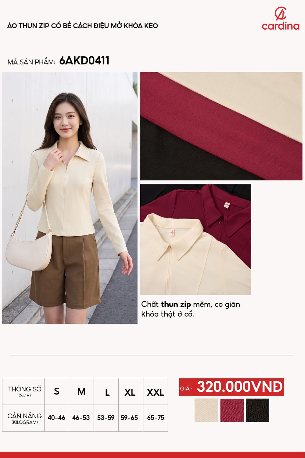 Áo kiểu cổ bẻ cách điệu mở khóa kéo