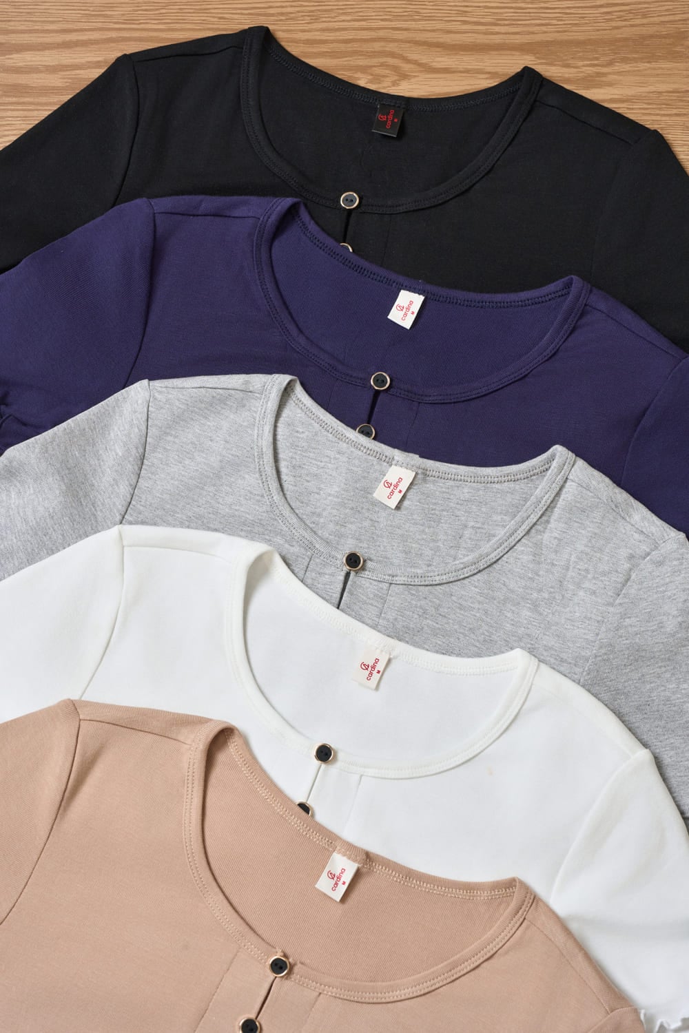 Áo thun nữ Cotton Zip tay cộc cổ tròn phối cúc trước