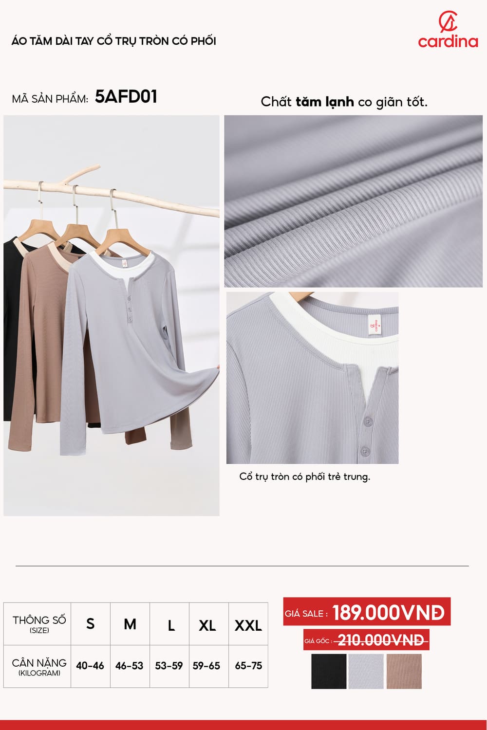 Áo tăm dài tay cổ trụ tròn có phối