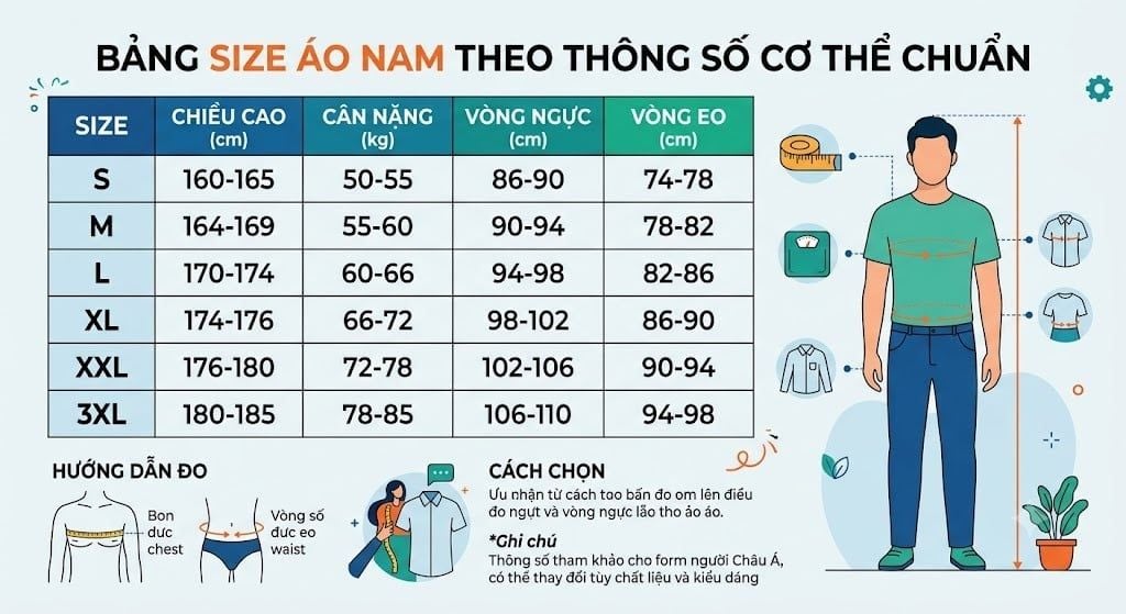 Bảng size áo