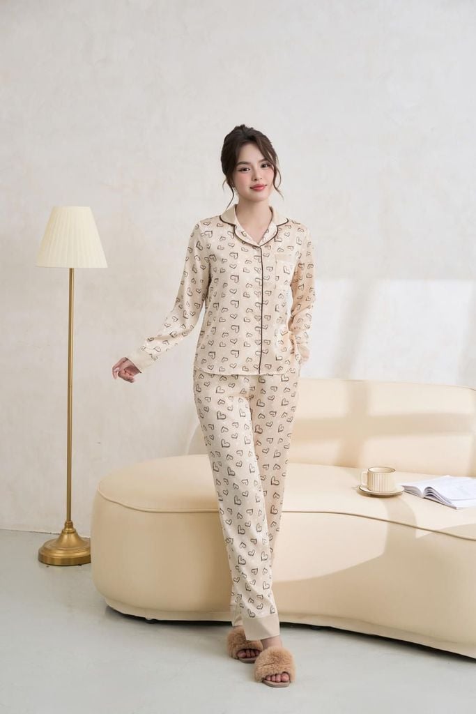 Pyjama quần dài áo dài phối gấu