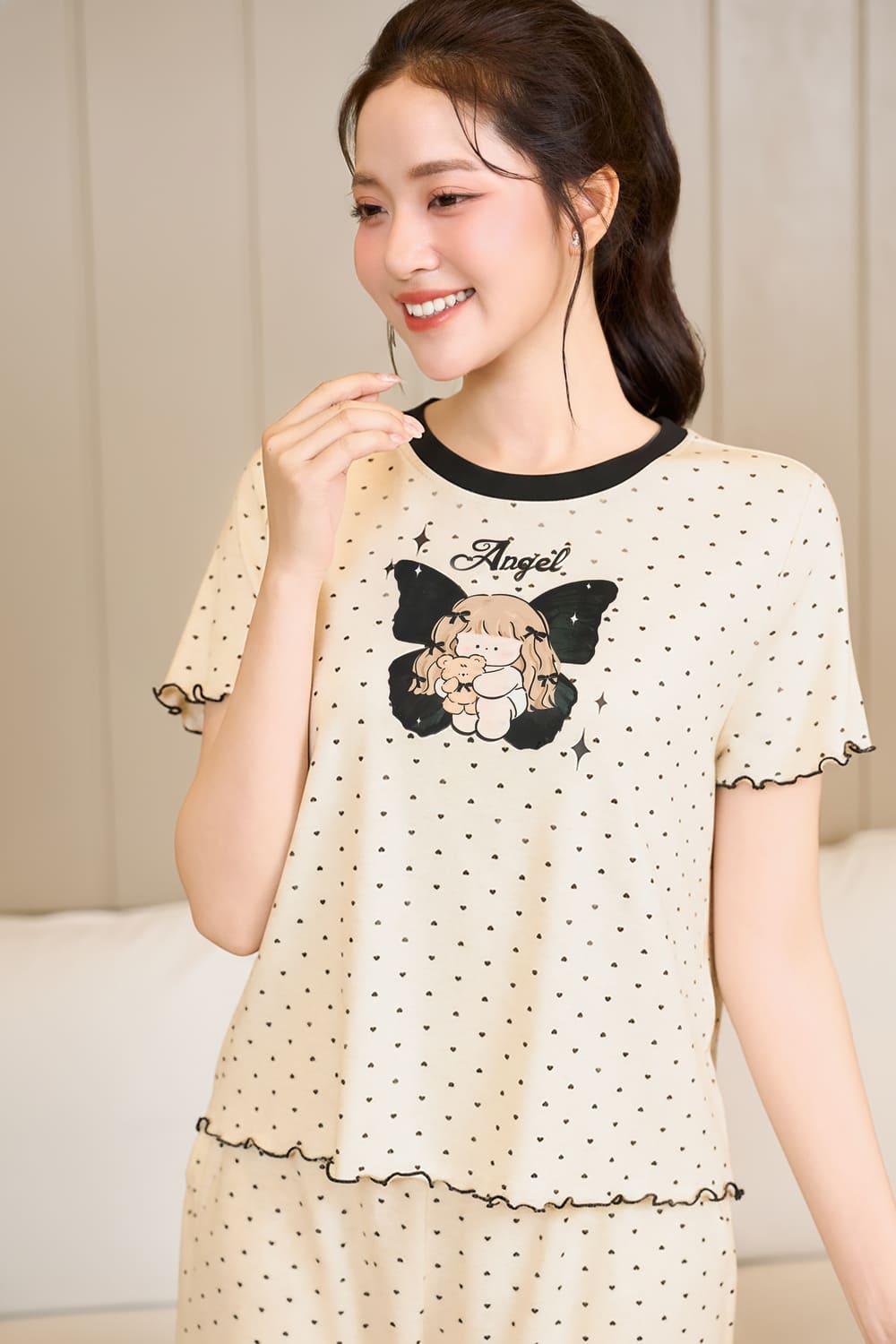 Bộ đùi Cotton Zip in họa tiết cổ tròn gấu bèo