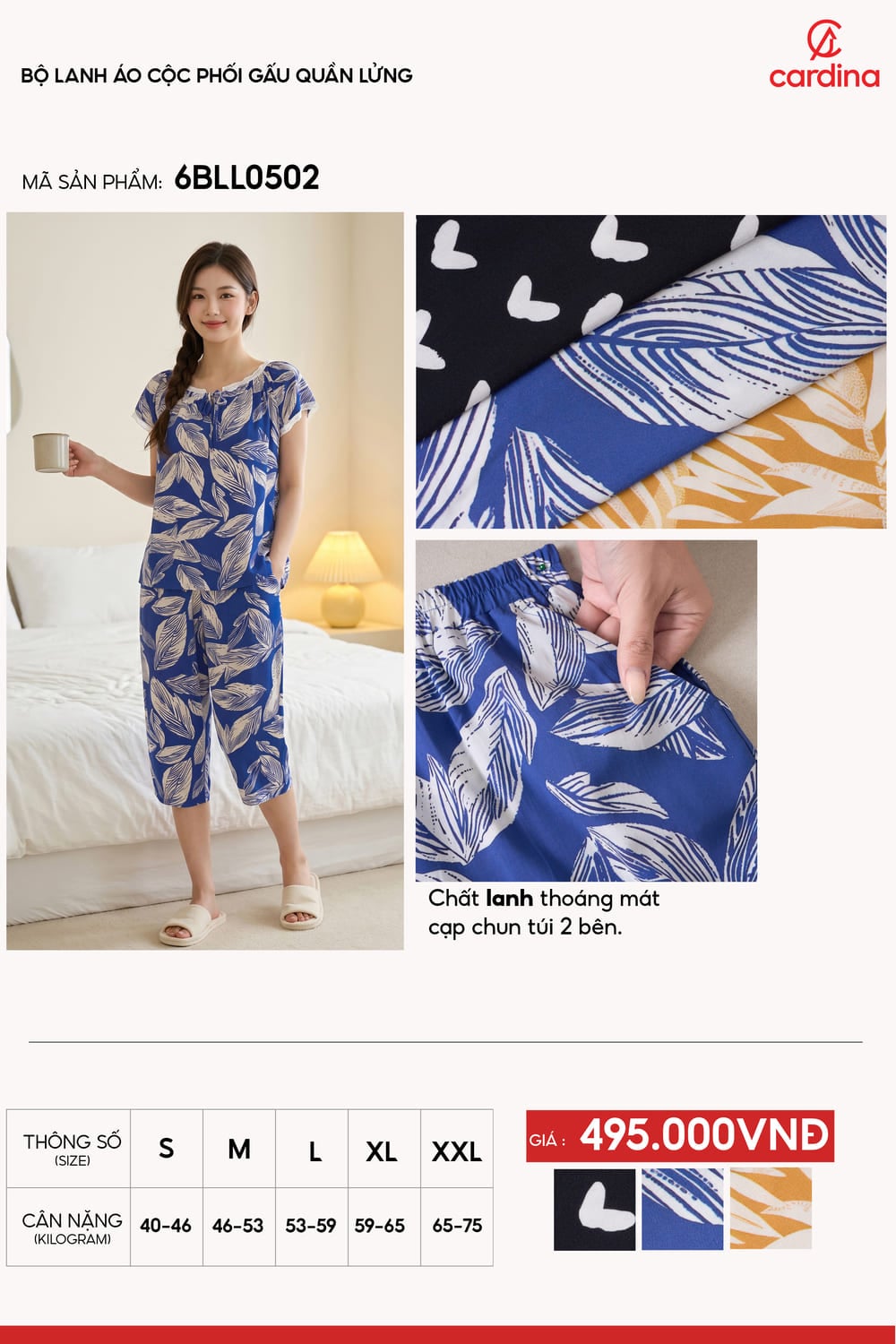 Bộ lanh áo cộc phối gấu quần lửng