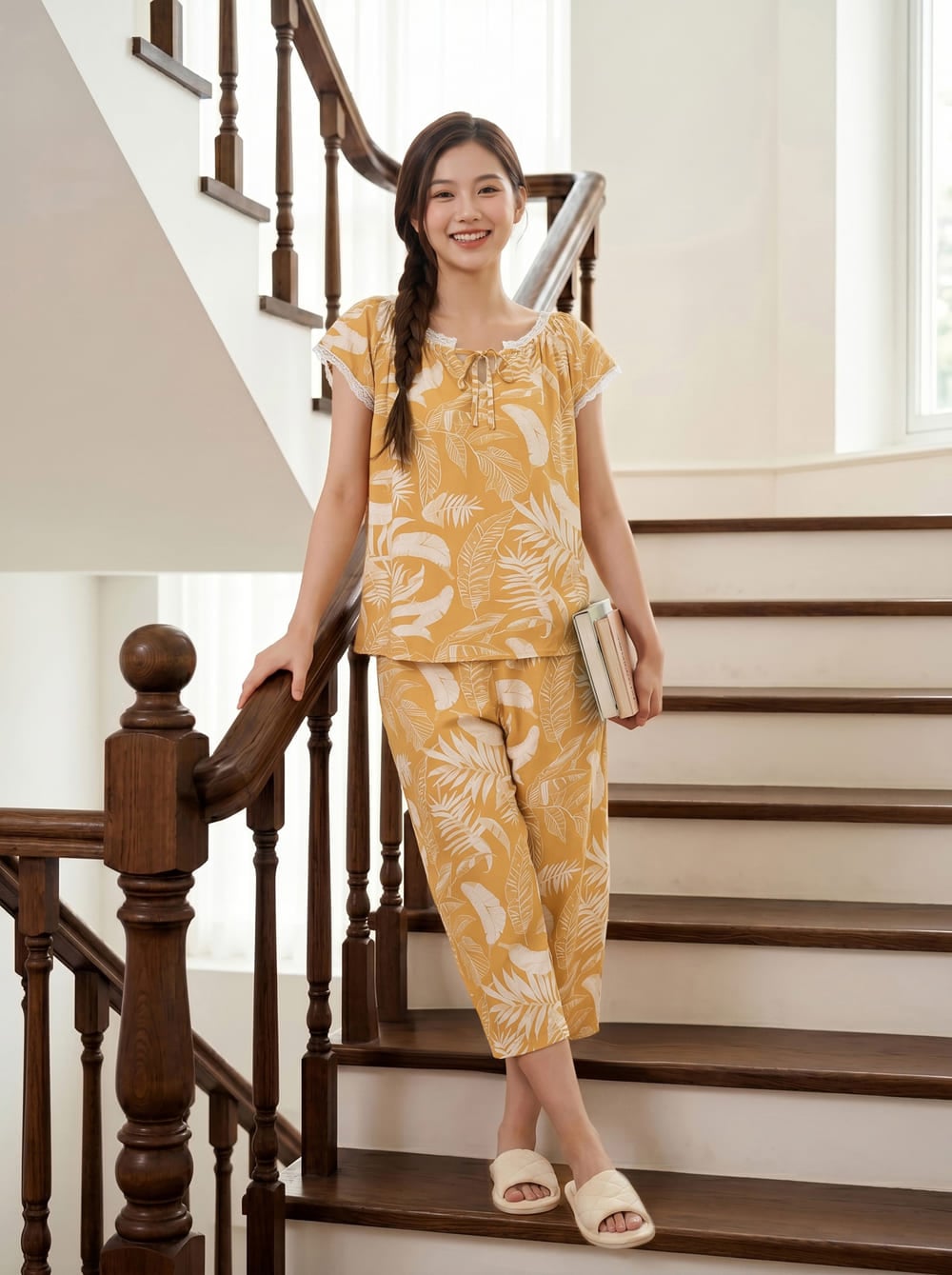 Bộ lanh áo cộc phối gấu quần lửng
