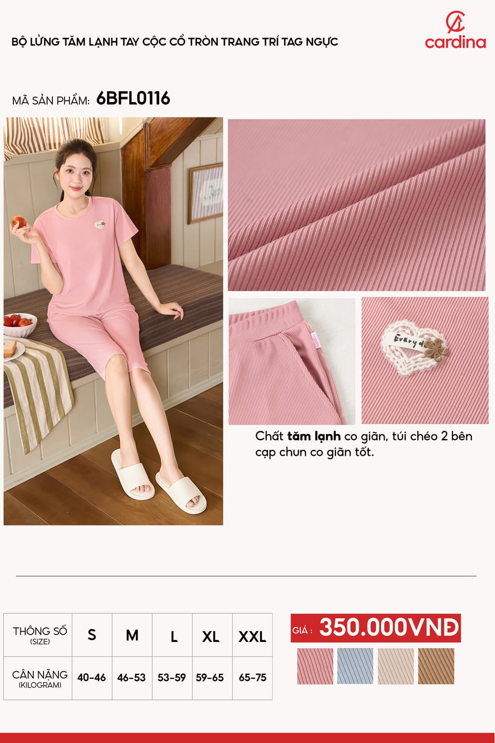 Bộ lửng tăm lạnh tay cộc cổ tròn trang trí tag ngực