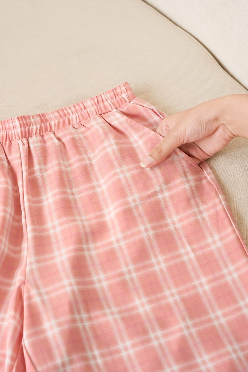 Bộ đồ lửng Cotton phối tay cộc Raglan họa tiết kẻ