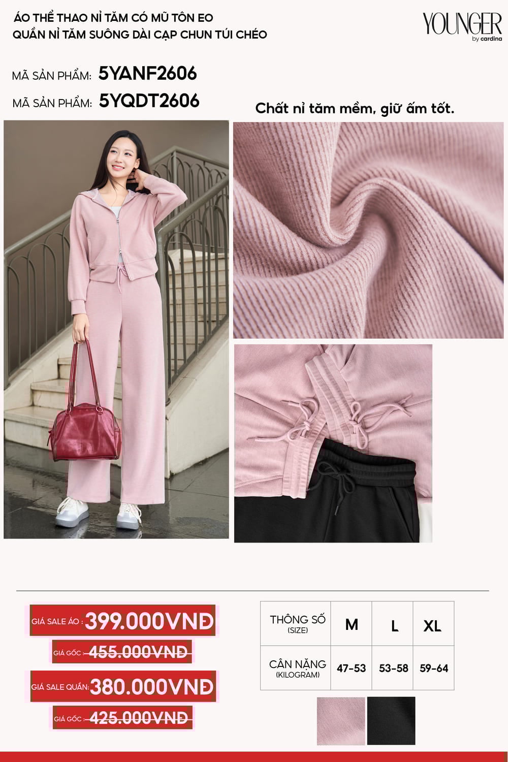 Áo khoác thể thao Cardina vải nỉ tăm dáng suông lửng có mũ khóa kéo