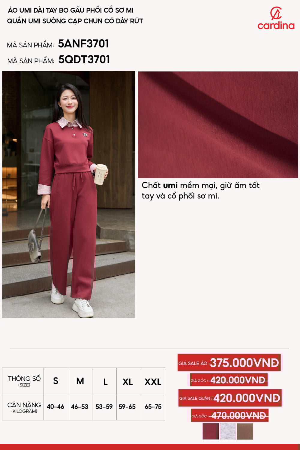 Áo Umi Mềm Mại Phối Cổ Sơ Mi Dài Tay Bo Gấu