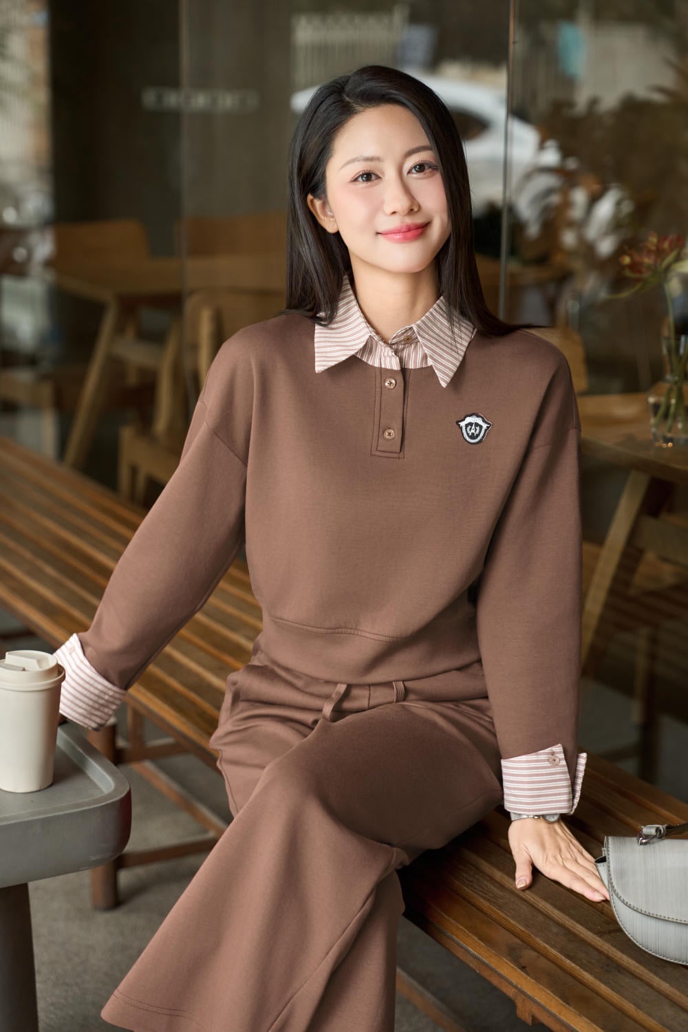 Áo Umi Mềm Mại Phối Cổ Sơ Mi Dài Tay Bo Gấu