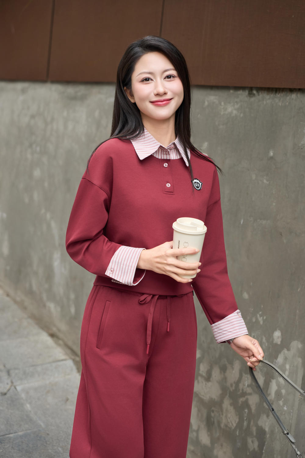 Áo Umi Mềm Mại Phối Cổ Sơ Mi Dài Tay Bo Gấu