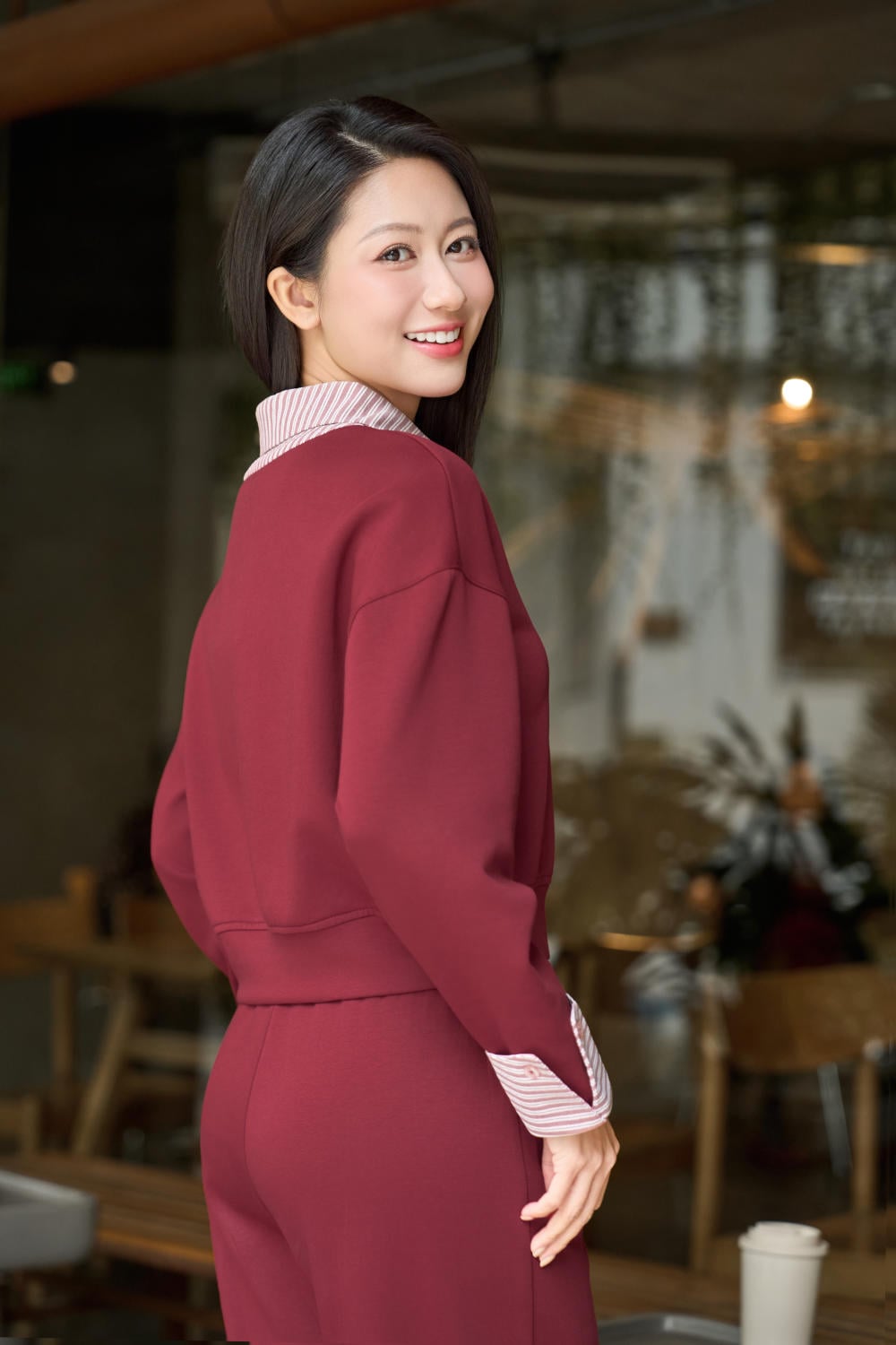 Áo Umi Mềm Mại Phối Cổ Sơ Mi Dài Tay Bo Gấu