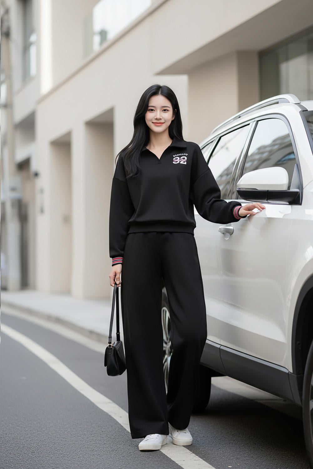 Quần dài nữ chất Umi dáng suông cạp chun dây rút phối kẻ