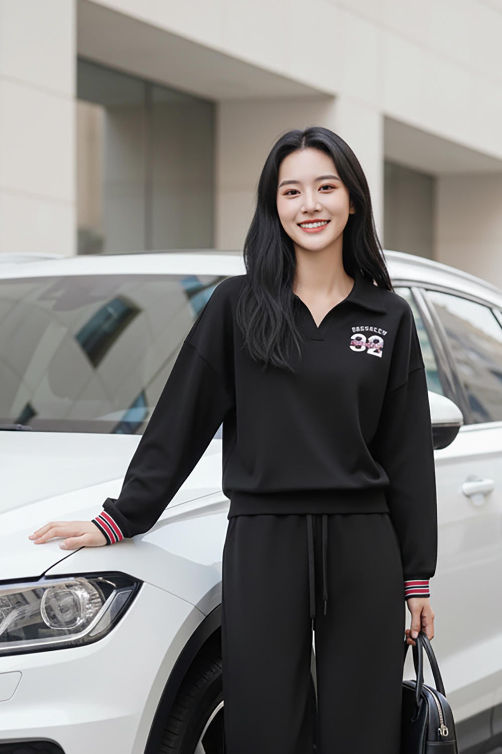 Áo thu đông nữ chất Umi dáng polo bo gấu thêu chữ Brooklyn