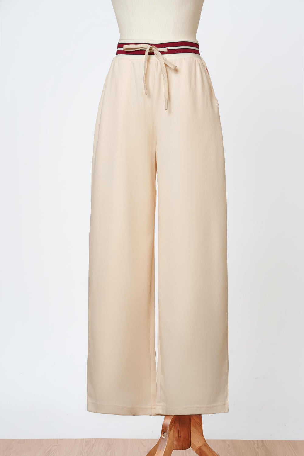 Quần dài nữ chất Umi dáng suông cạp chun dây rút phối kẻ