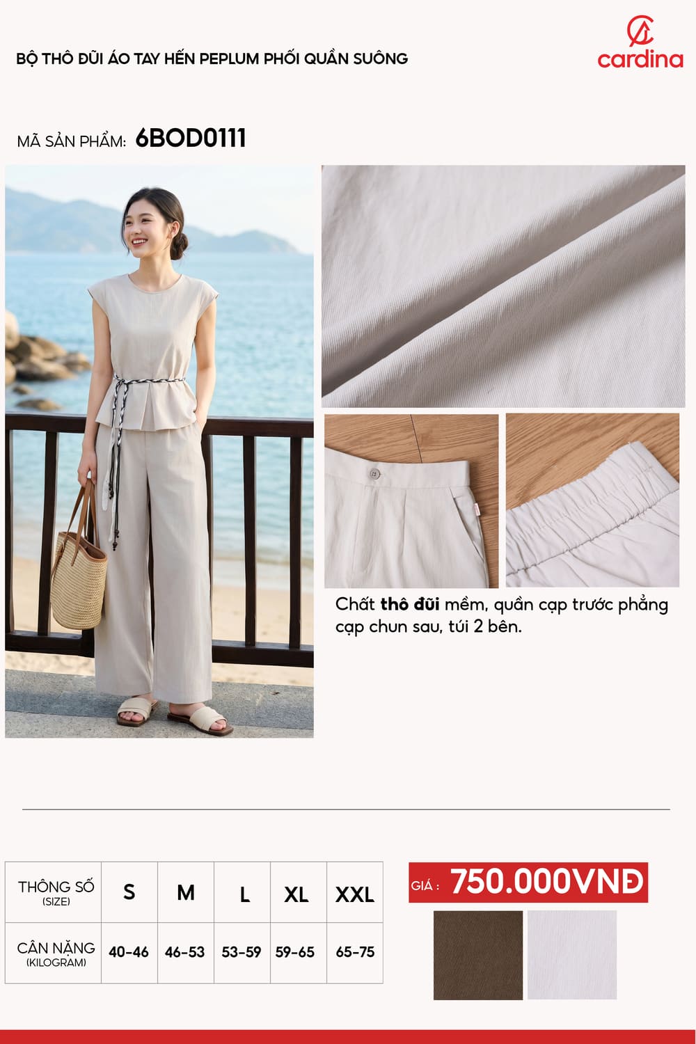 Bộ thô áo đũi tay hến peplum phối quần suông