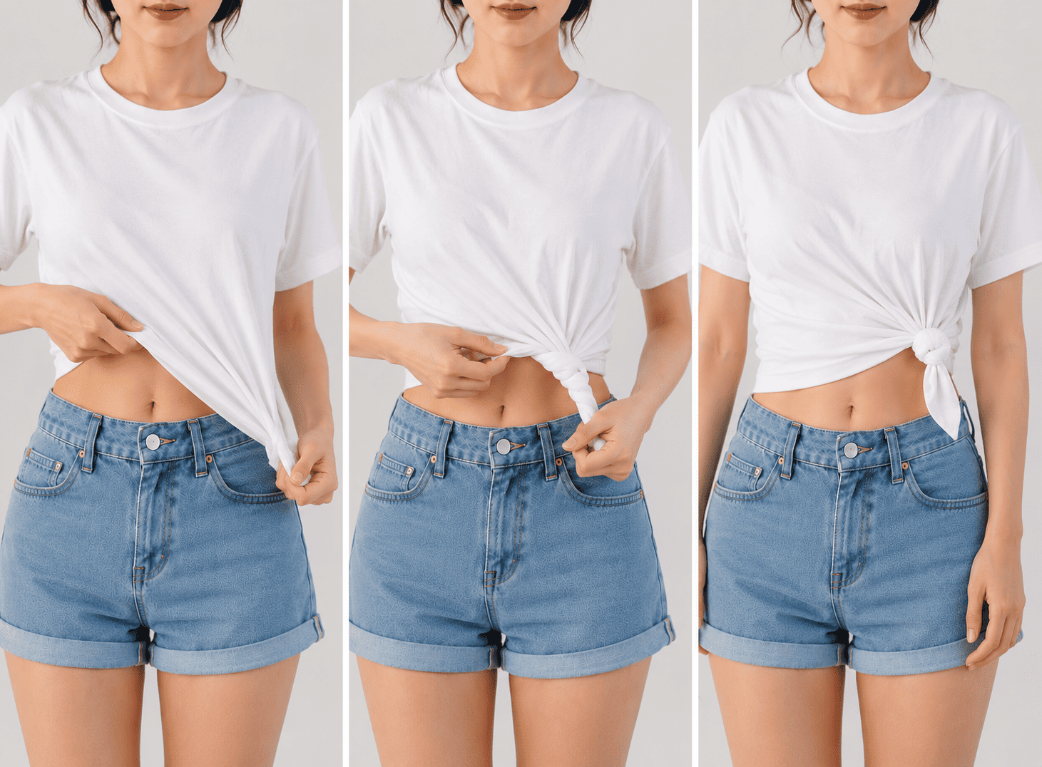 cách buộc áo phông thành croptop