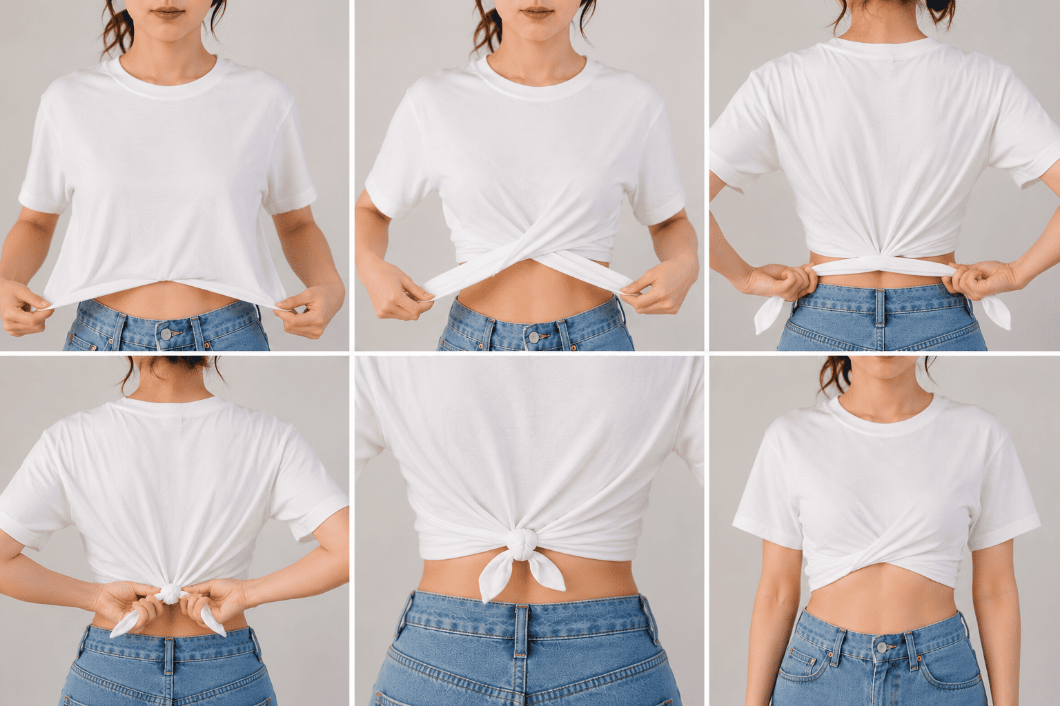 cách buộc áo phông thành croptop