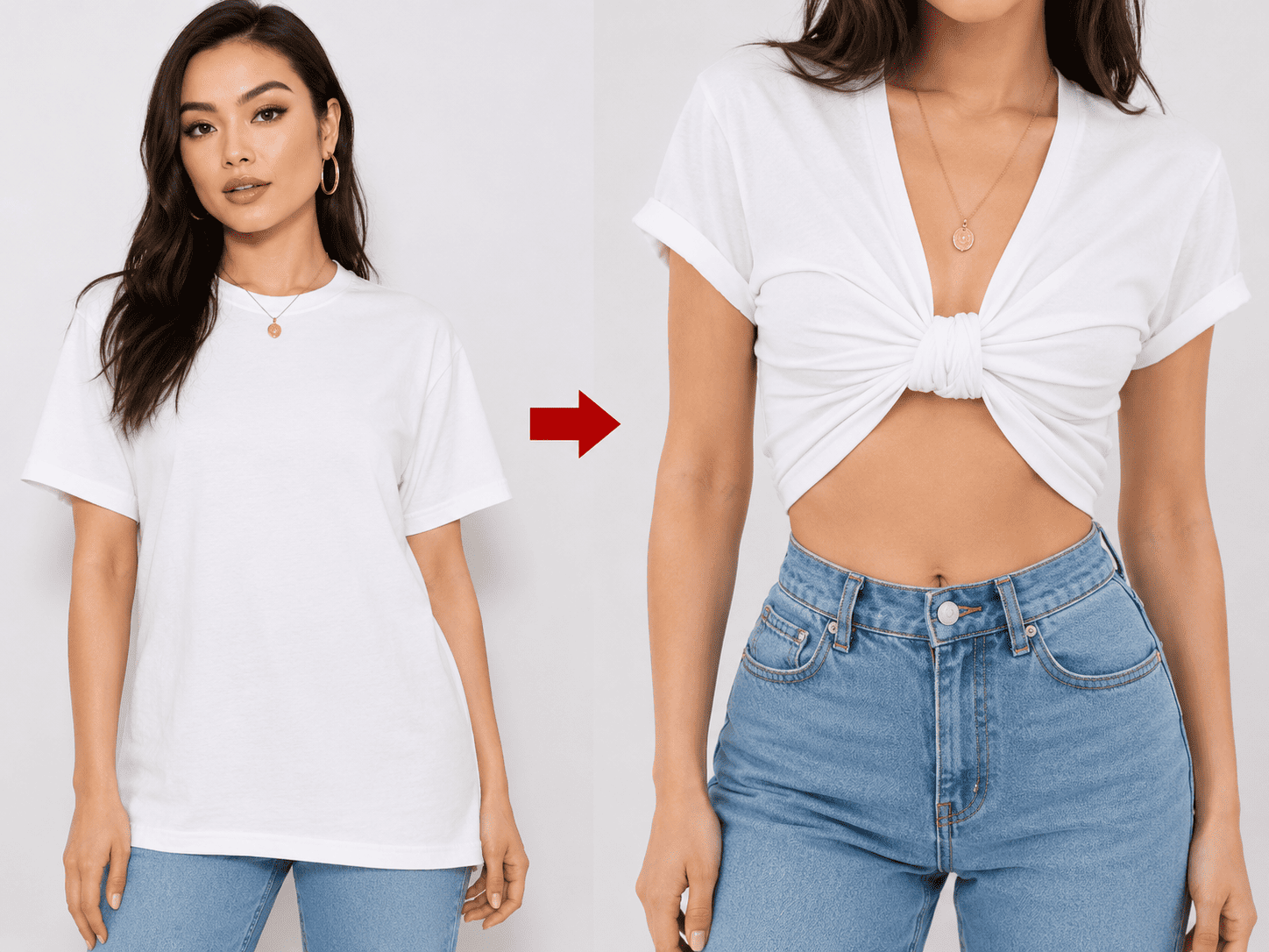 cách buộc áo phông thành croptop