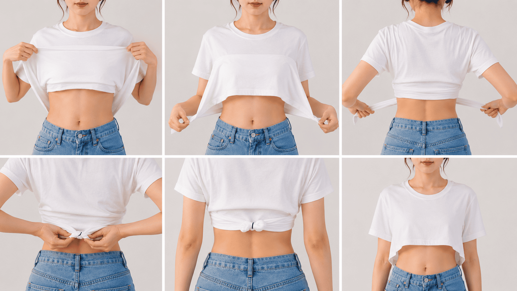 cách buộc áo phông thành croptop