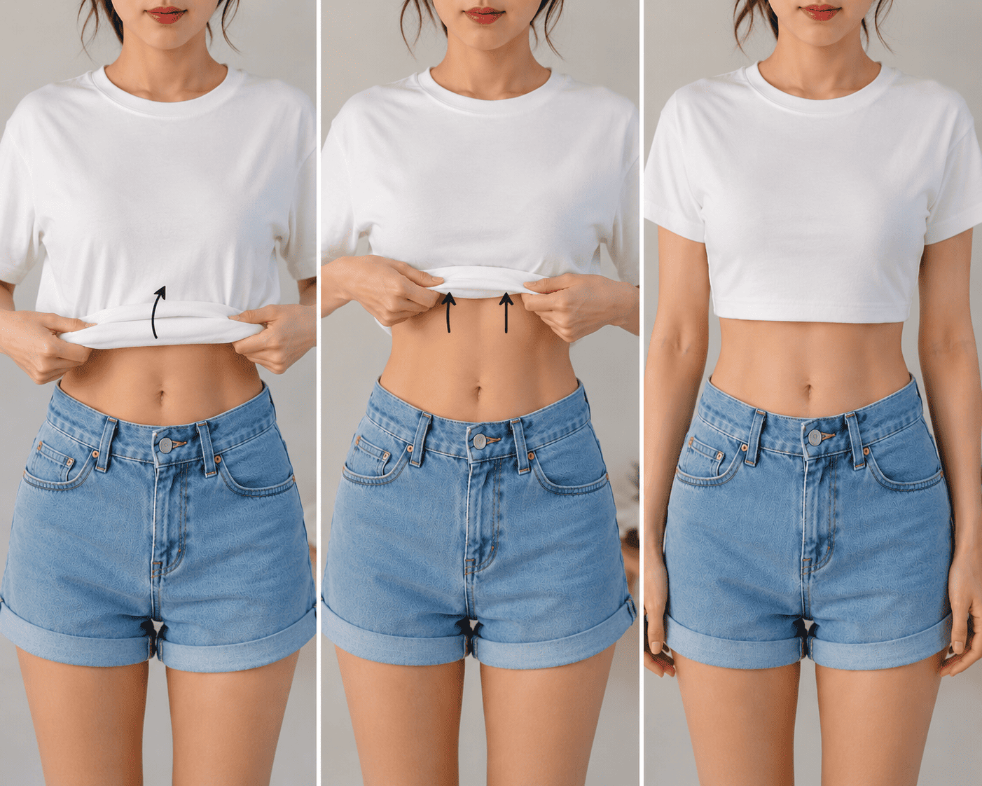 cách buộc áo phông thành croptop