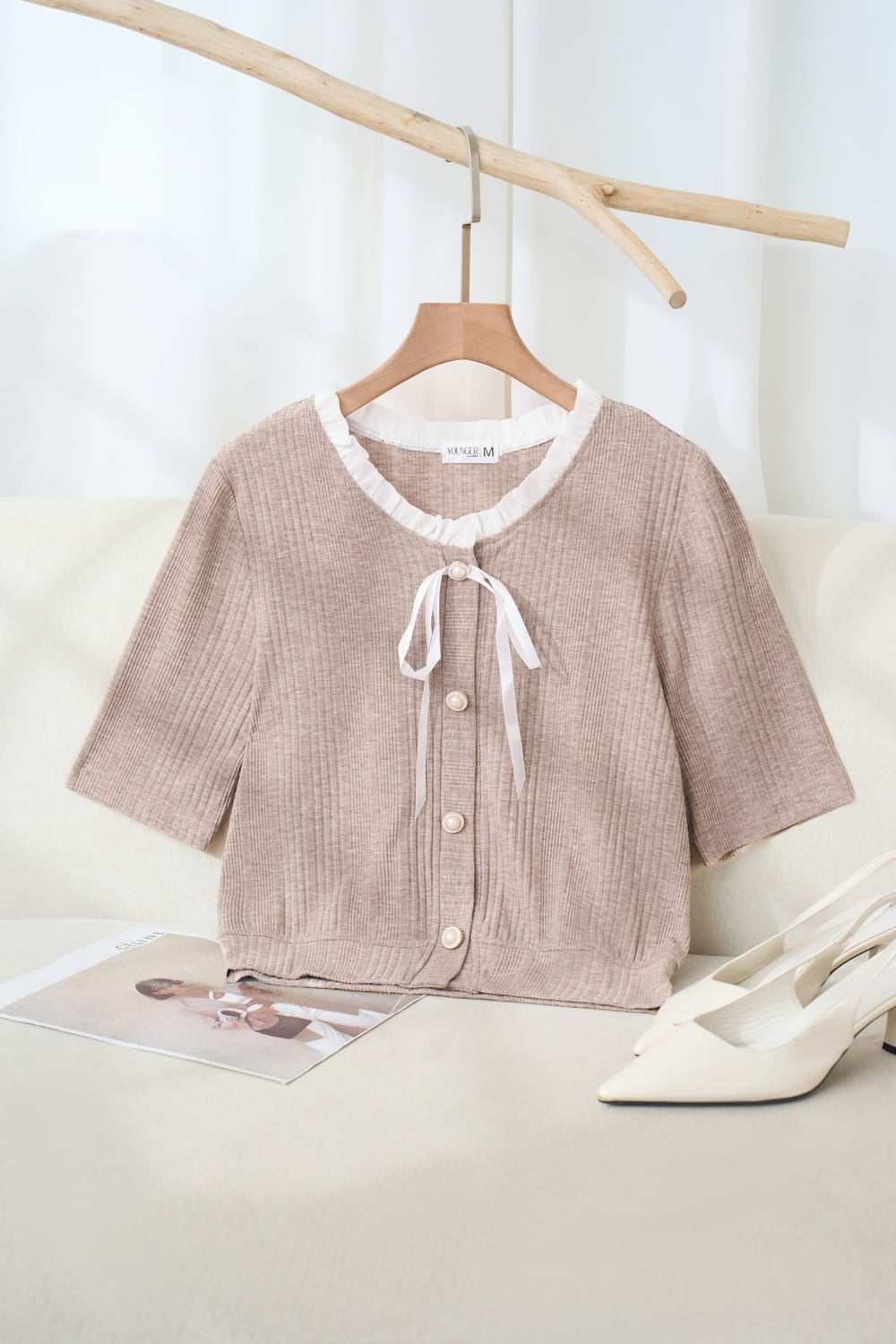 Áo len tay lỡ cổ bèo nơ