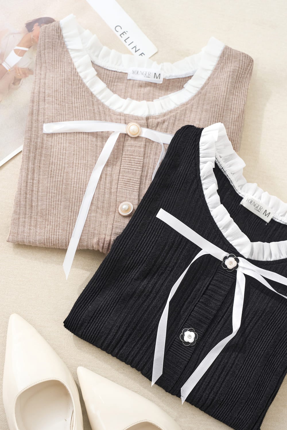 Áo len tay lỡ cổ bèo nơ