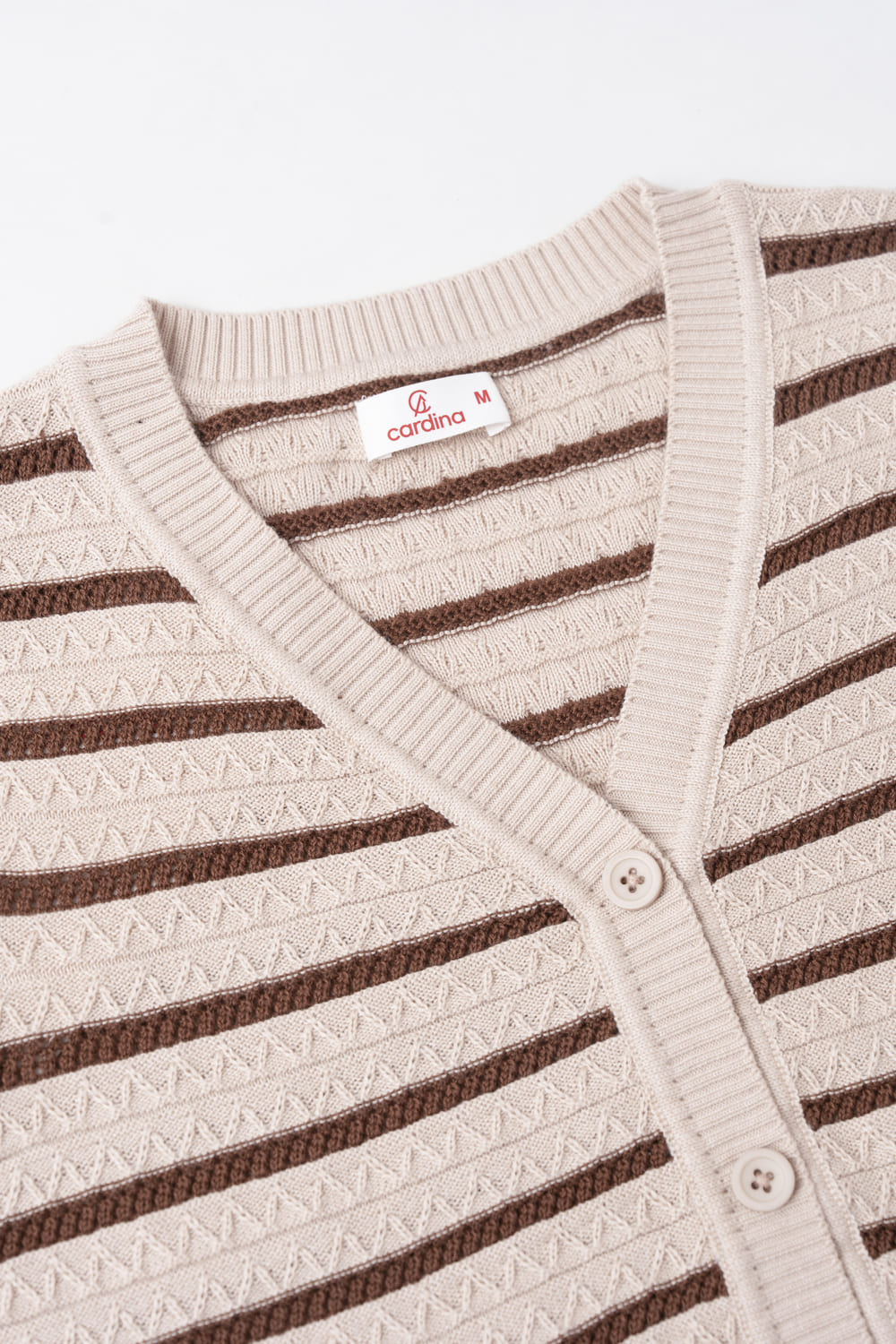 Áo cardigan len cotton cổ tim dệt nổi kẻ