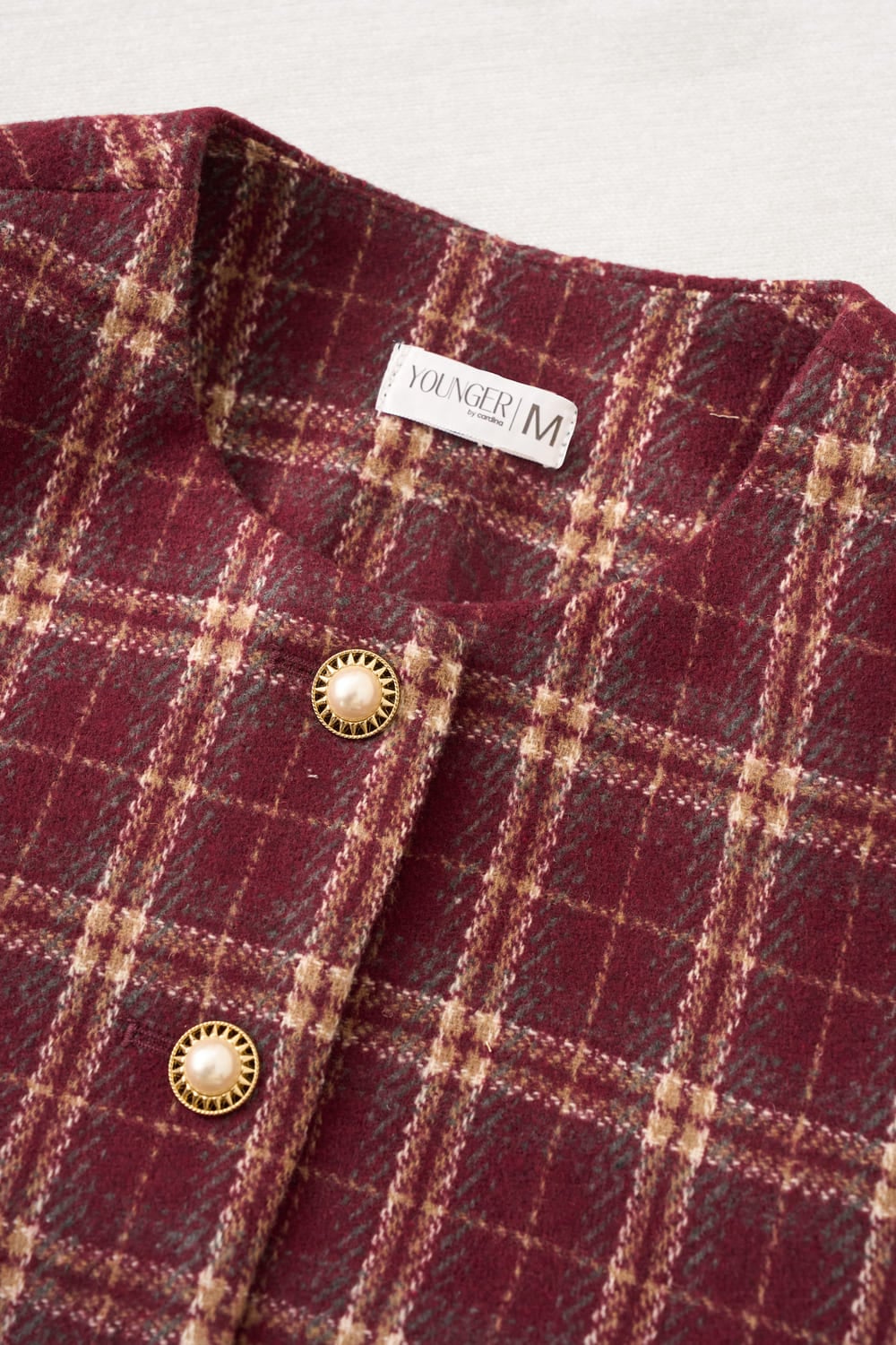 Áo khoác dạ tweed họa tiết kẻ dáng ngắn Retrochic