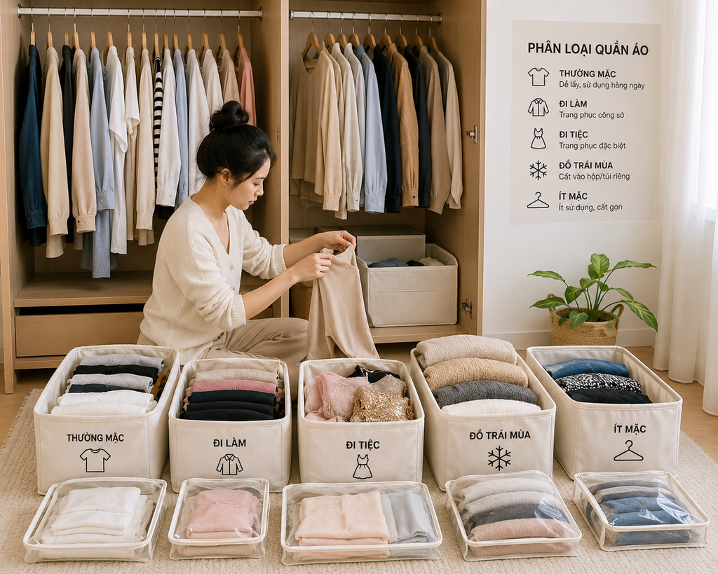 Cách treo quần áo tiết kiệm diện tích