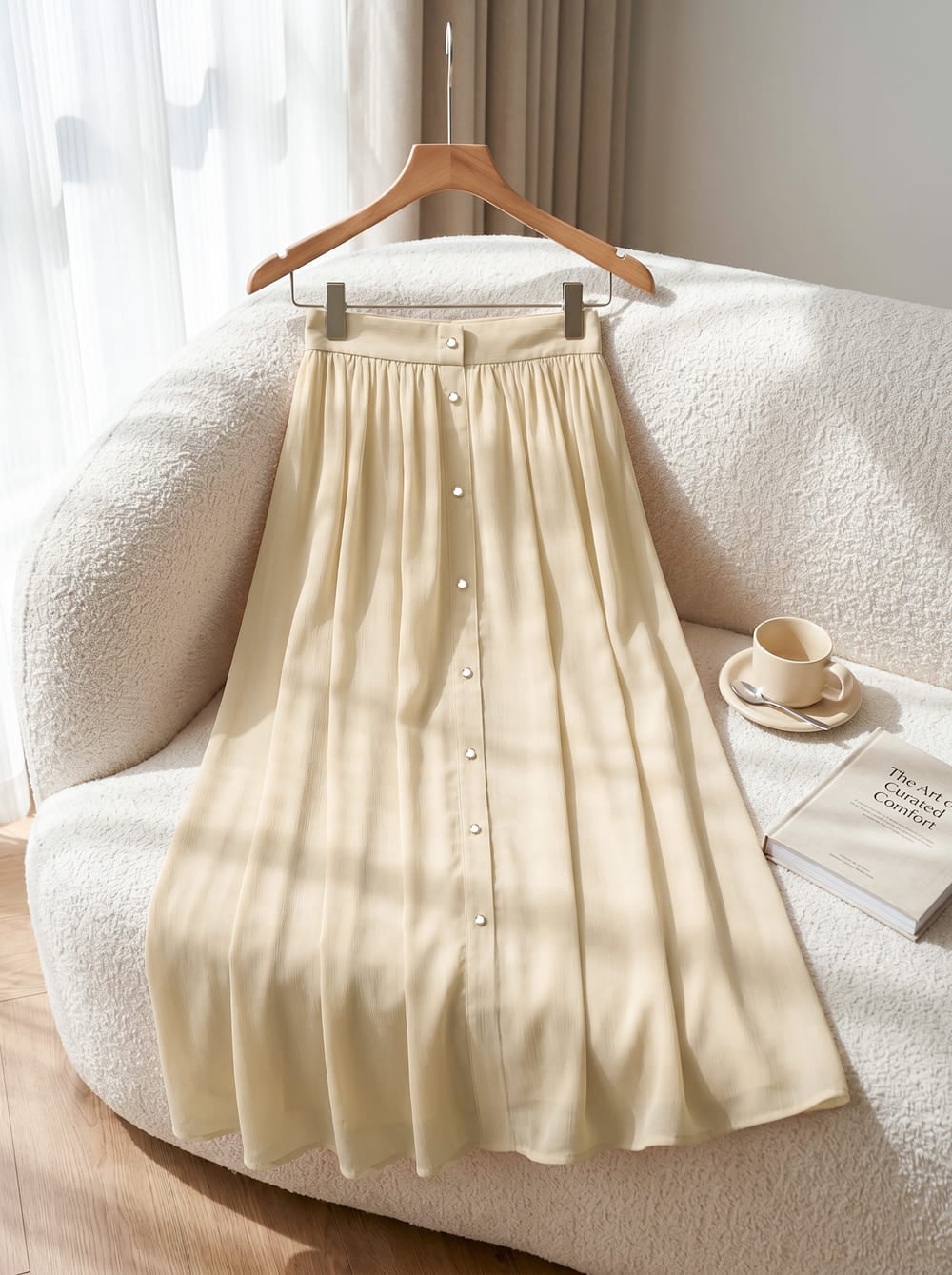 Chân váy chifon maxi có nẹp trước trang trí